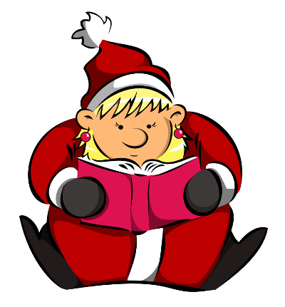 CC Die lesende Weihnachtsfrau - das Maskottchen der Genderbibliotheks - Adventsaktion