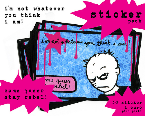 .sticker-pack: "come queer, stay rebel".