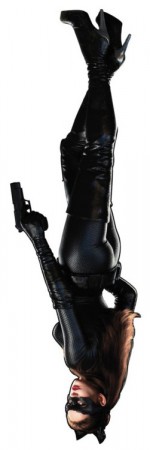 Catwoman zeigt dank verdrehtem Rückgrad Brust und Hintern. Das Bild steht auf dem Kopf.